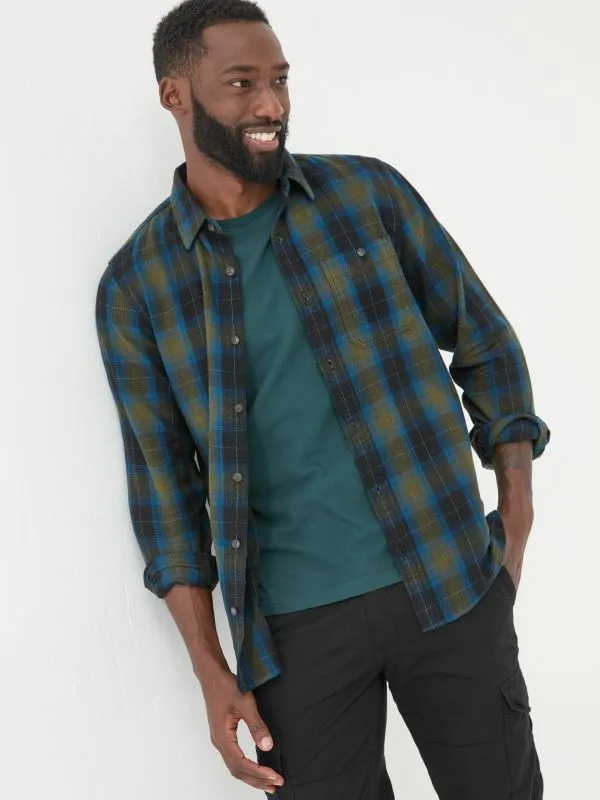 Fat Face Tall Collection Men Blue Long Sleeve Kent Check 100 Cotton Shirt