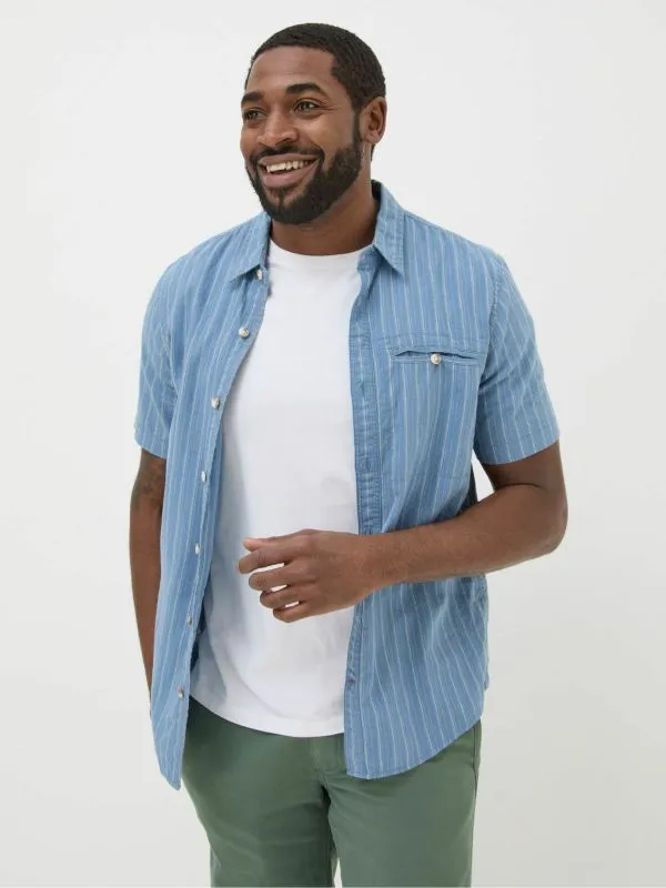 Fat Face Tall Collection Men Blue Short Sleeve Burford Stripe Shirt