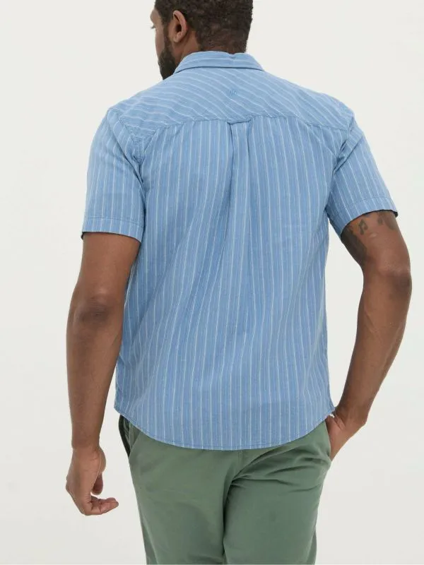 Fat Face Tall Collection Men Blue Short Sleeve Burford Stripe Shirt