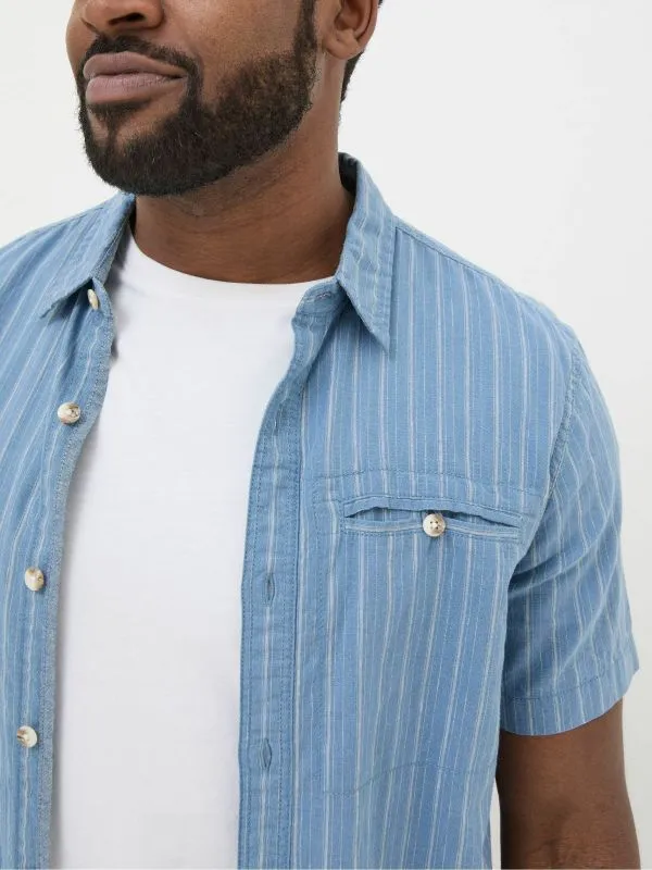 Fat Face Tall Collection Men Blue Short Sleeve Burford Stripe Shirt