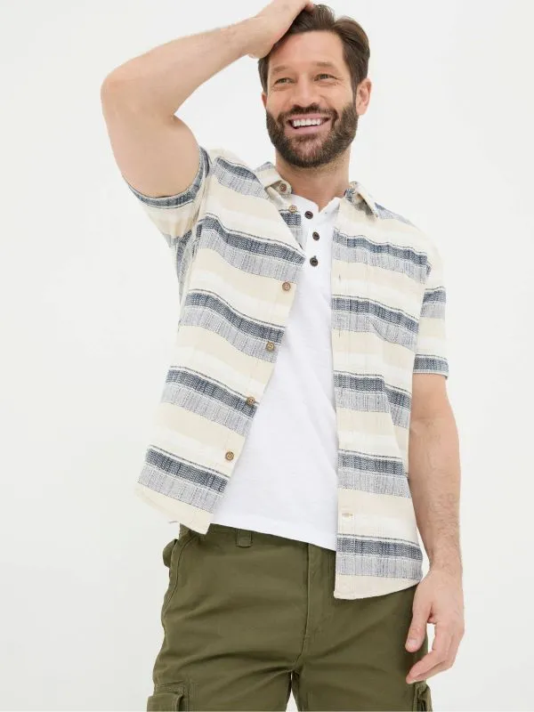 Fat Face Tall Collection Men Blue Short Sleeve Milo Stripe Shirt