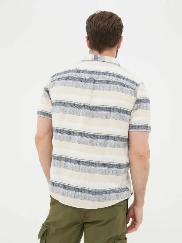 Fat Face Tall Collection Men Blue Short Sleeve Milo Stripe Shirt