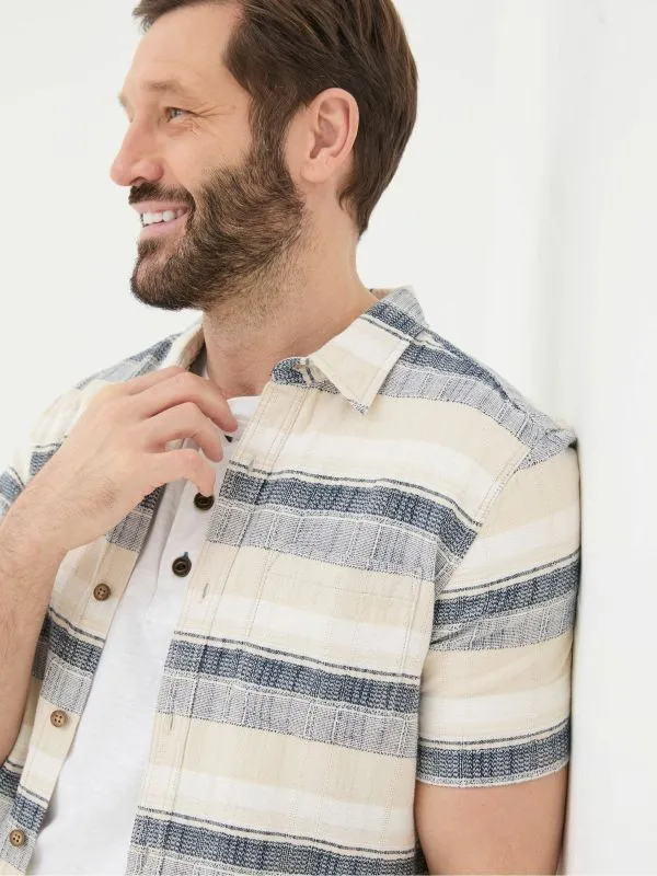 Fat Face Tall Collection Men Blue Short Sleeve Milo Stripe Shirt