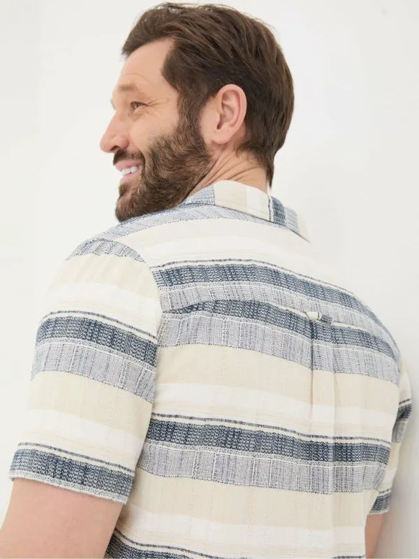 Fat Face Tall Collection Men Blue Short Sleeve Milo Stripe Shirt