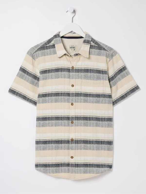 Fat Face Tall Collection Men Blue Short Sleeve Milo Stripe Shirt