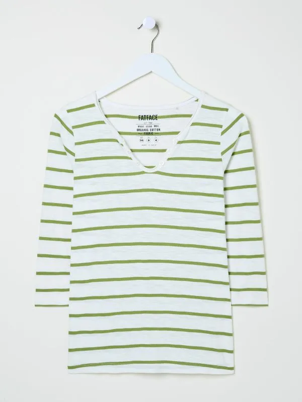 Fat Face Tops and TShirts Women Porter Green Stripe 100 Organic Cotton TShirt