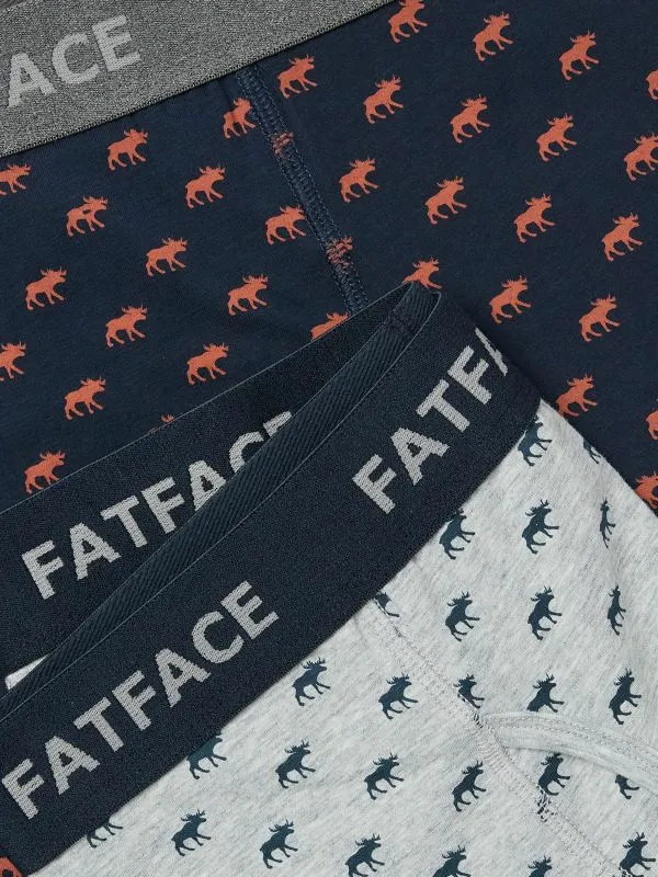 Fat Face Underwear Men Navy Moose Print Boxers 2 Pack
