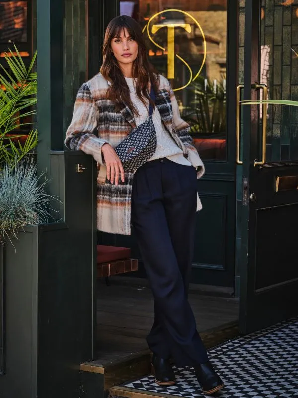 Fat Face Wonderment Collection Women Navy Ginger Wide Leg Drape Trousers