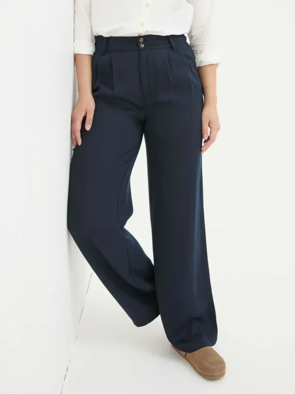 Fat Face Wonderment Collection Women Navy Ginger Wide Leg Drape Trousers