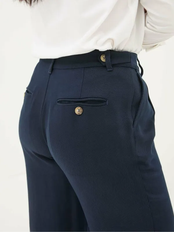 Fat Face Wonderment Collection Women Navy Ginger Wide Leg Drape Trousers
