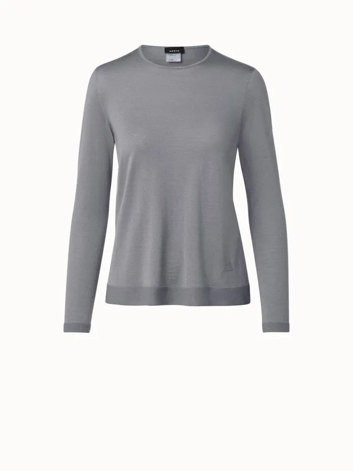 Fine Gauge Cashmere Silk Pullover Smoke Women Akris Cashmere