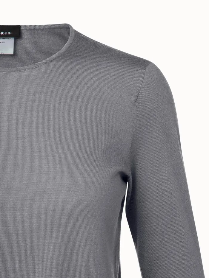 Fine Gauge Cashmere Silk Pullover Smoke Women Akris Cashmere