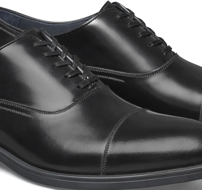 Flynch Cap Toe Black Italian Calfskin Dress Shoes Johnston and Murphy Men