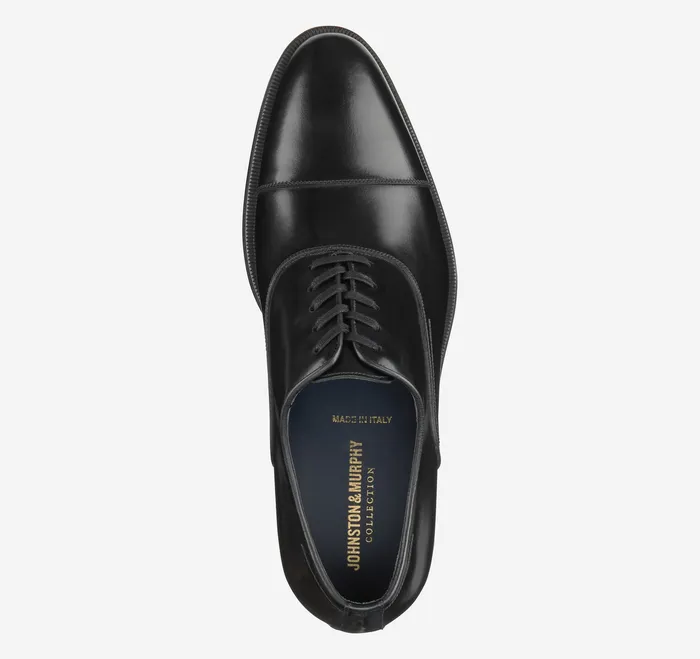 Flynch Cap Toe Black Italian Calfskin Dress Shoes Johnston and Murphy Men