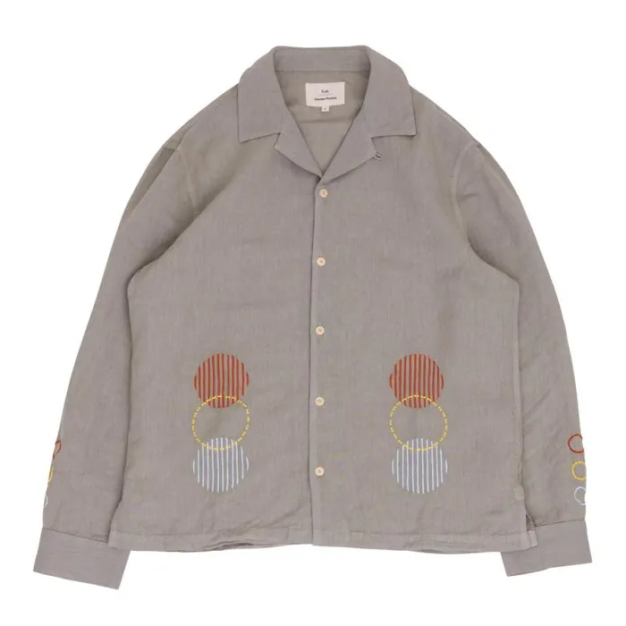Folk Clothing Shirts LS Soft Collar Shirt 8211 Olive Sun Embroidery DP 8211 Mens