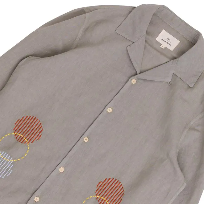Folk Clothing Shirts LS Soft Collar Shirt 8211 Olive Sun Embroidery DP 8211 Mens