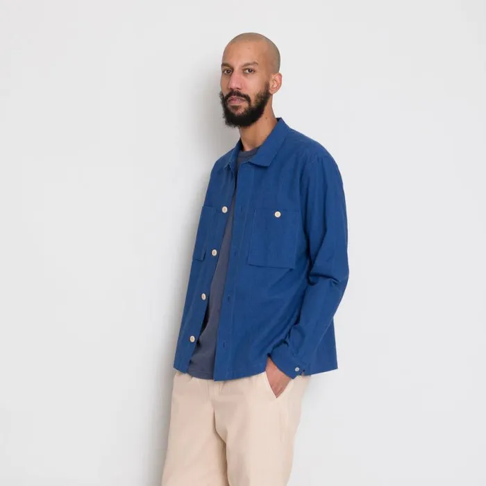 Folk Clothing Shirts Patch Overshirt 8211 Blue Crinkle 8211 Mens
