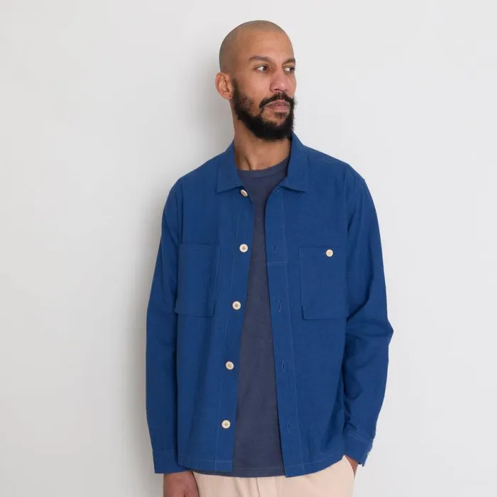 Folk Clothing Shirts Patch Overshirt 8211 Blue Crinkle 8211 Mens