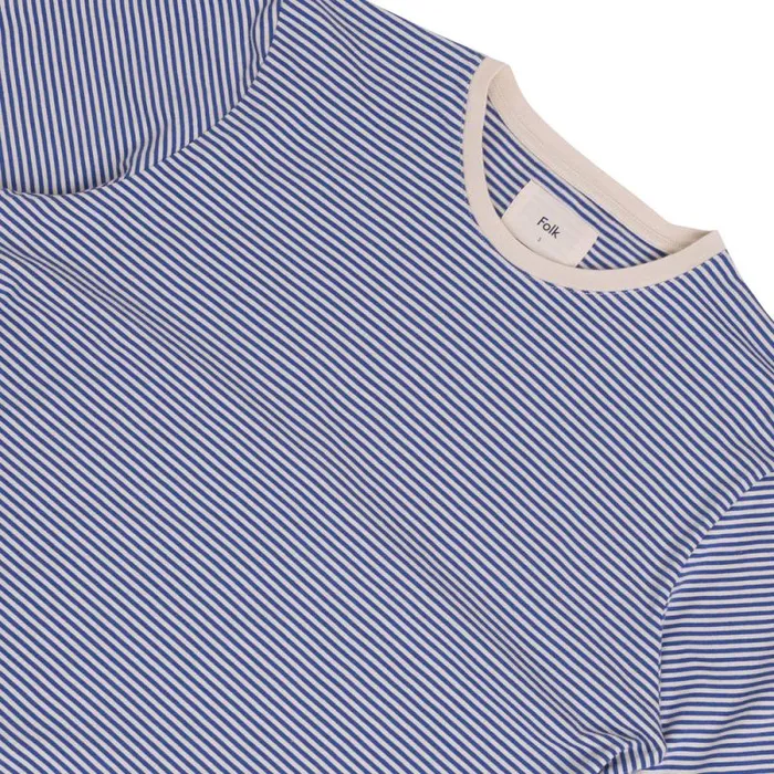 Folk Clothing TShirts 12151 Stripe Tee 8211 Cobalt Ecru 8211 Mens