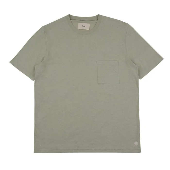 Folk Clothing TShirts Pocket Nep Assemby Tee 8211 Light Olive 8211 Mens