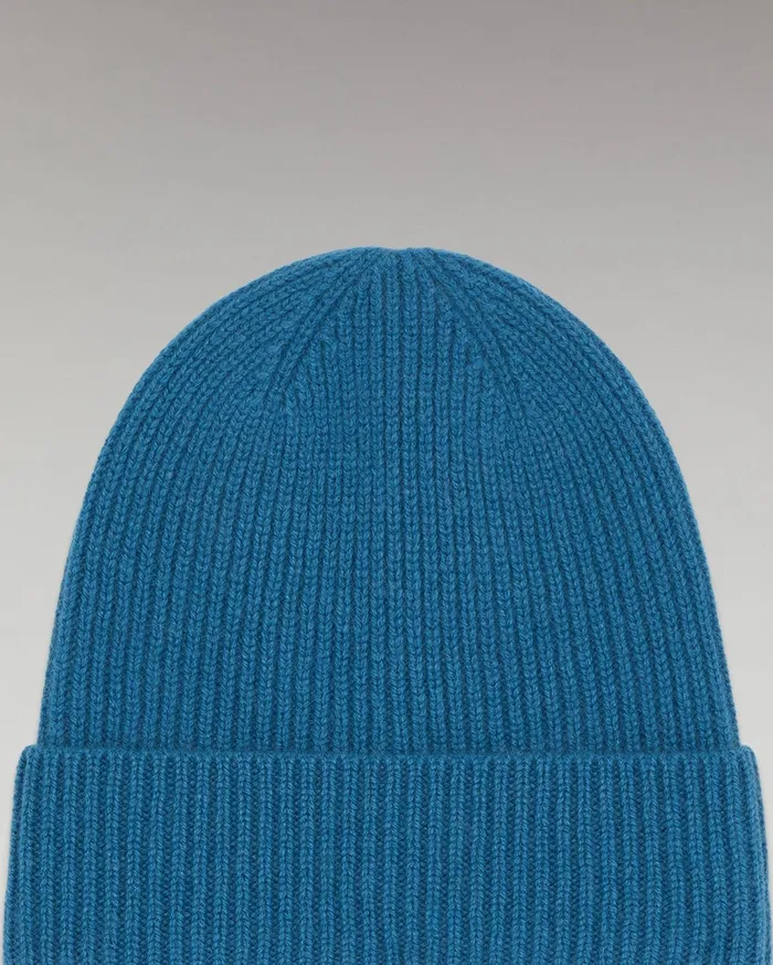 From Future Cashmere Beanies Cuffed Beanie With Small Ribs Prussian Blue