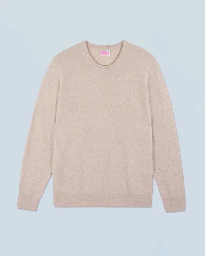 From Future Cashmere Sweaters Men Basic Crewneck Sweater Beige Moulin