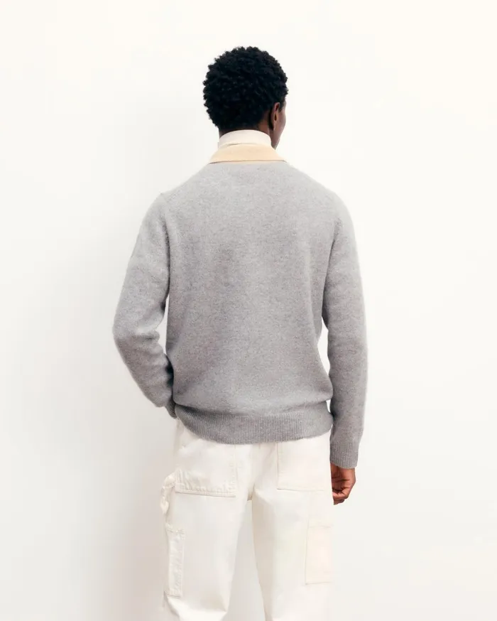 From Future Cashmere Sweaters Men TwoTone Polo Neck Zipper Sweater Dark Heather Gray