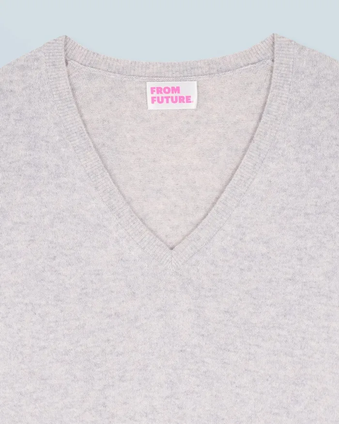 From Future Cashmere Sweaters Women Basic VNeck Sweater Light Heather Gray