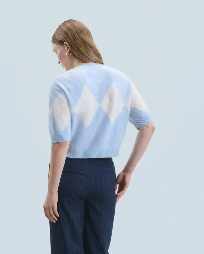 From Future Cashmere Sweaters Women Crewneck Sweater In Brushed Cashmere With Diamond Pattern Baby Blue