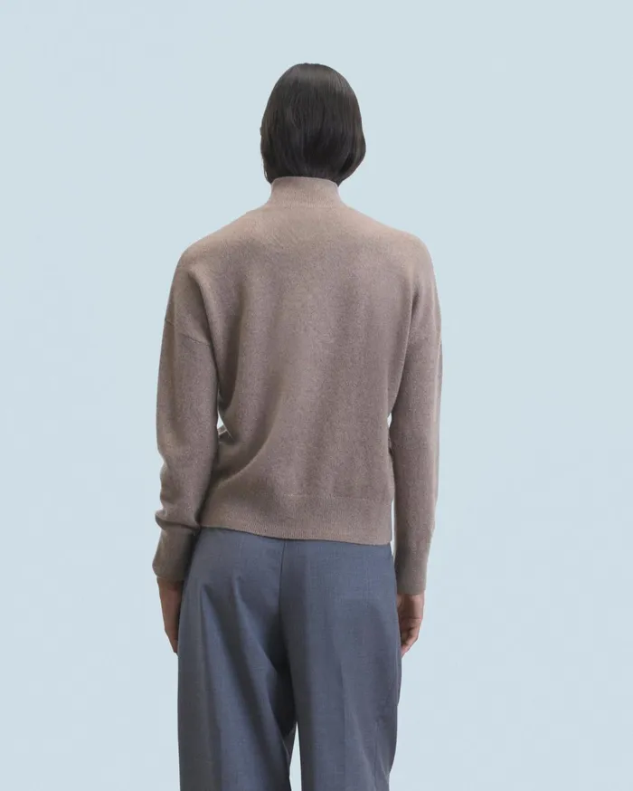 From Future Cashmere Sweaters Women Light Heart Mock Neck Sweater Taupe