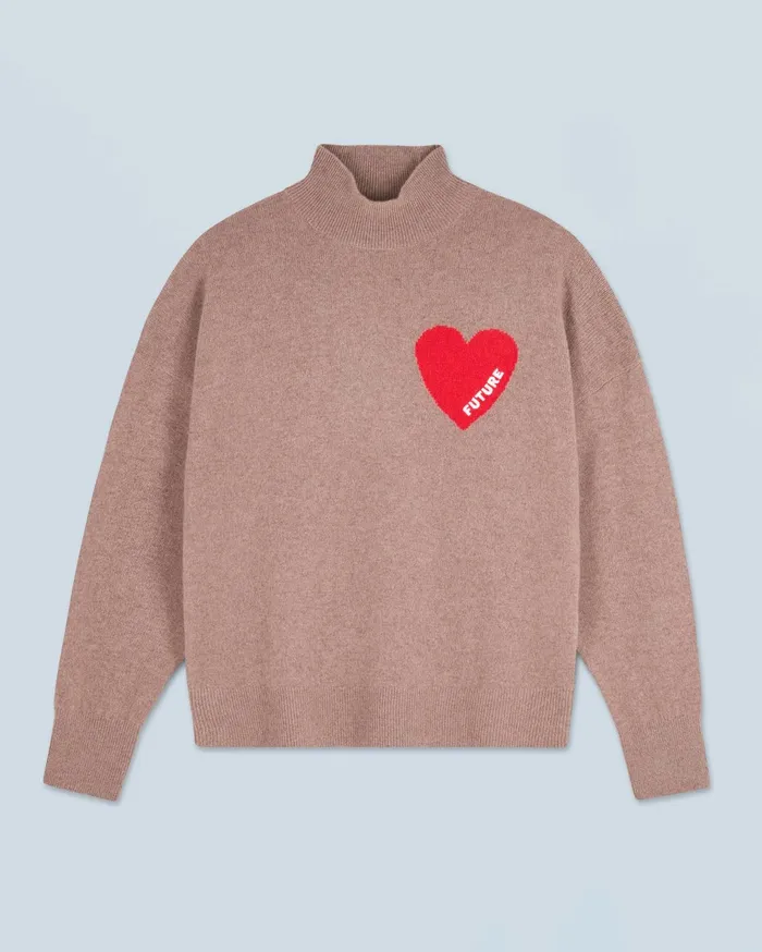 From Future Cashmere Sweaters Women Light Heart Mock Neck Sweater Taupe