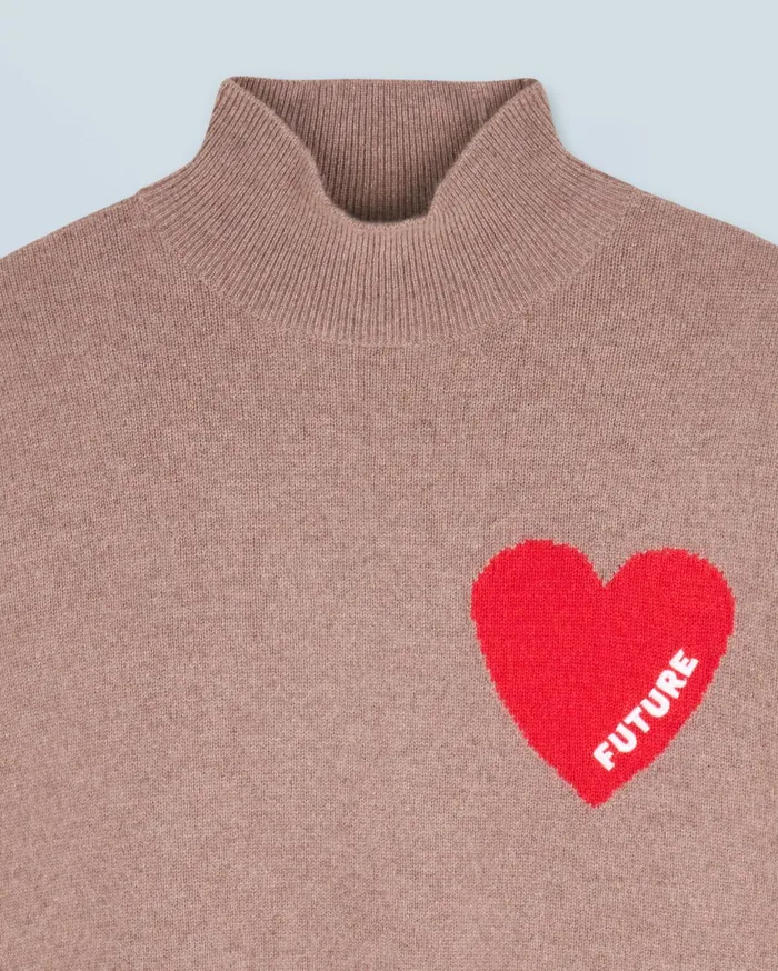 From Future Cashmere Sweaters Women Light Heart Mock Neck Sweater Taupe