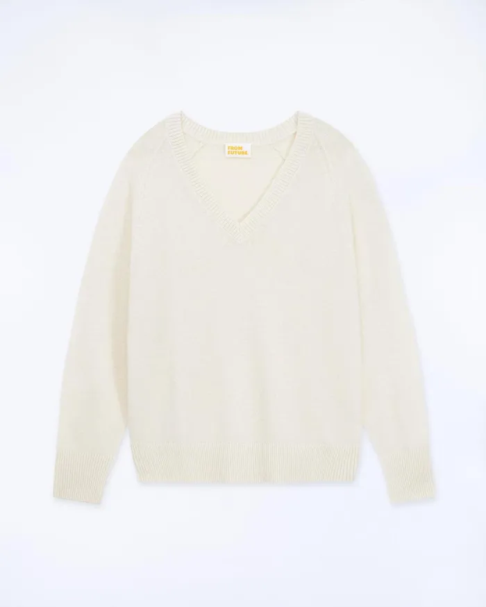 From Future Cashmere Sweaters Women Light Oversize VNeck Sweater White
