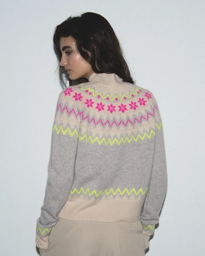 From Future Cashmere Sweaters Women Norwegian Mock Neck Sweater Light Heather Gray