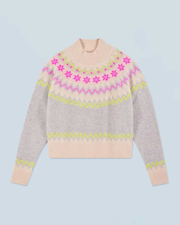 From Future Cashmere Sweaters Women Norwegian Mock Neck Sweater Light Heather Gray