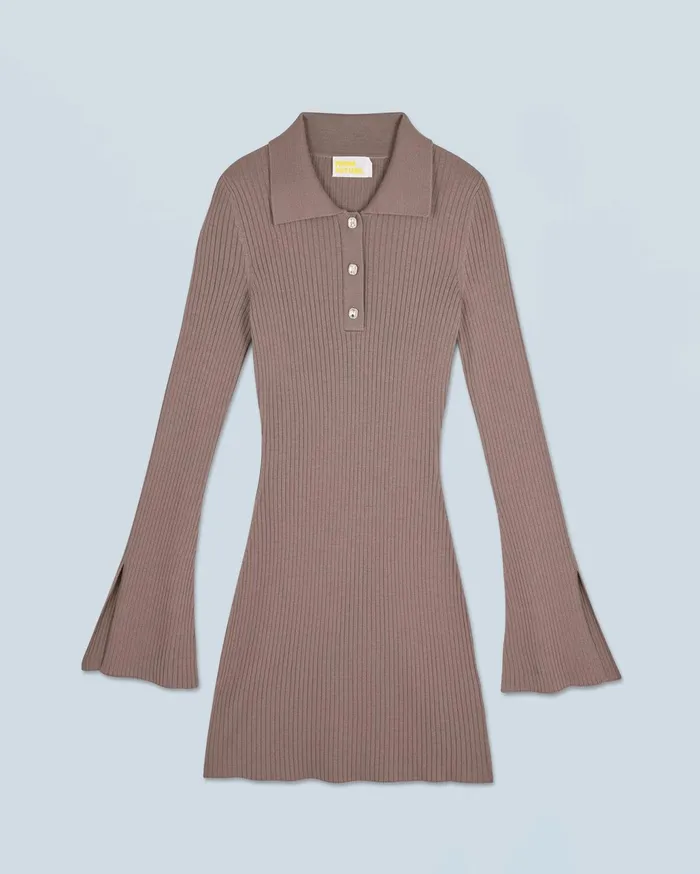 From Future Dresses and Jumpsuits Women Short Dress With Long Sleeves Taupe