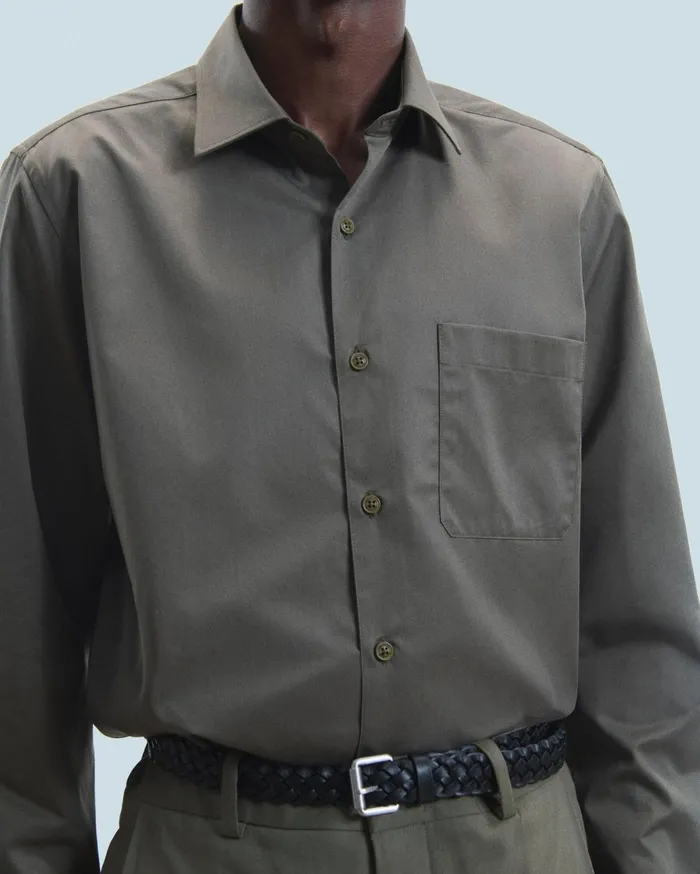 From Future Shirts and TShirts Men Plain Embroidery Long Sleeve Shirt Khaki