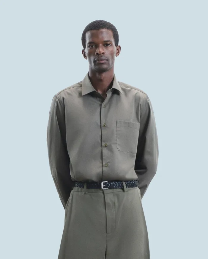 From Future Shirts and TShirts Men Plain Embroidery Long Sleeve Shirt Khaki