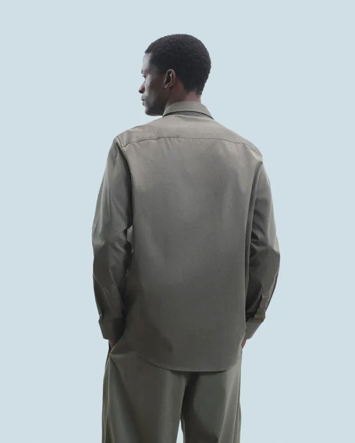 From Future Shirts and TShirts Men Plain Embroidery Long Sleeve Shirt Khaki