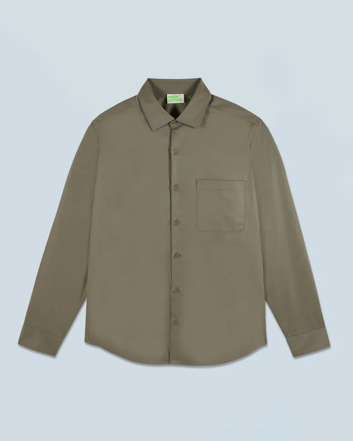From Future Shirts and TShirts Men Plain Embroidery Long Sleeve Shirt Khaki
