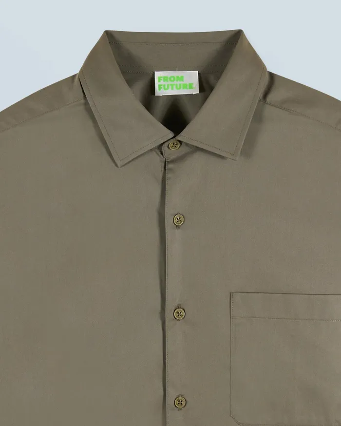 From Future Shirts and TShirts Men Plain Embroidery Long Sleeve Shirt Khaki