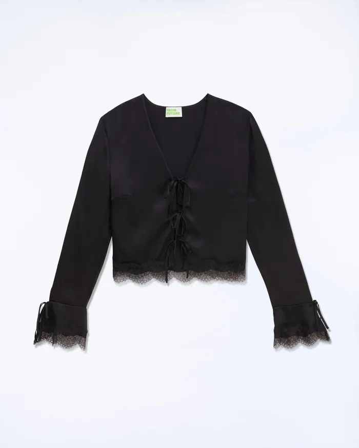 From Future Shirts TShirts and Tops Women Long Sleeve Top With Lace Edges Black