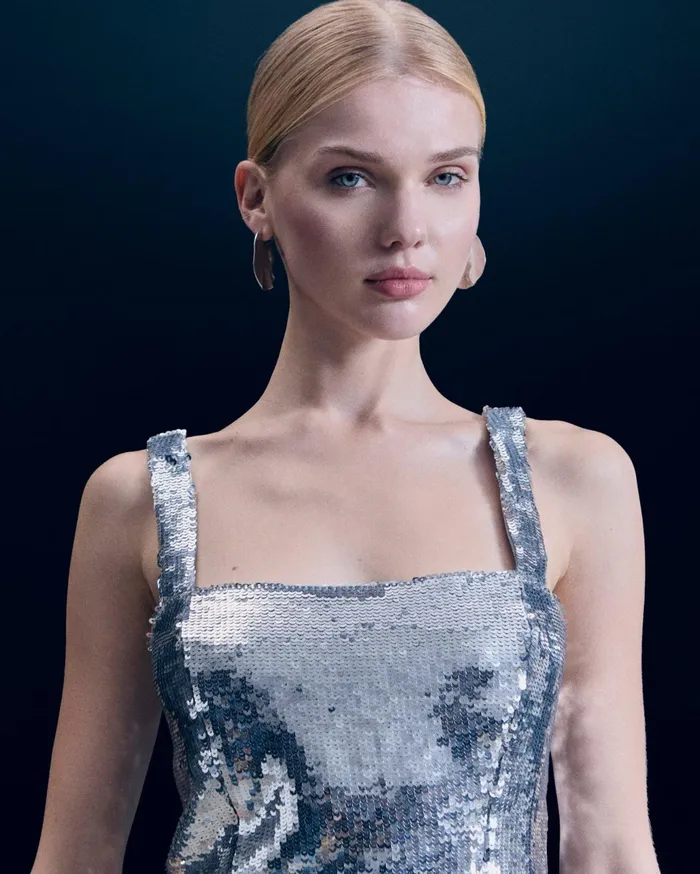 From Future Shirts TShirts and Tops Women Sequins Strap Top Silver