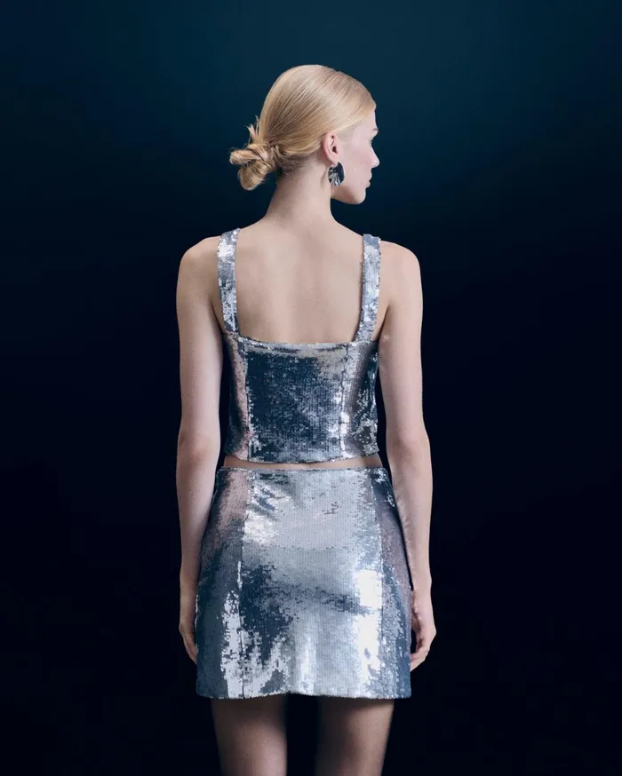 From Future Shirts TShirts and Tops Women Sequins Strap Top Silver
