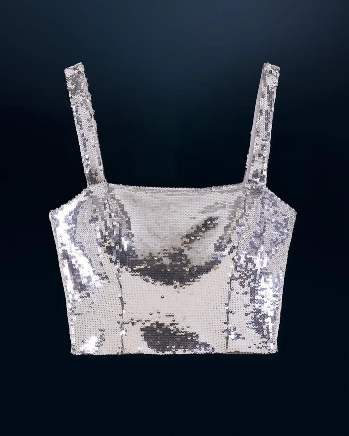 From Future Shirts TShirts and Tops Women Sequins Strap Top Silver