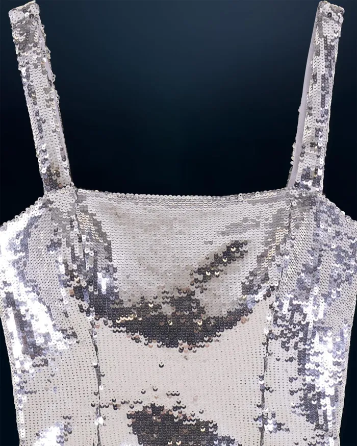 From Future Shirts TShirts and Tops Women Sequins Strap Top Silver
