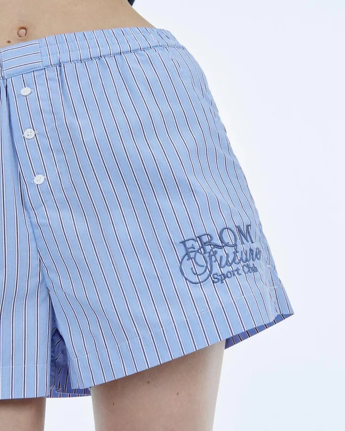 From Future Shorts Women Poplin Shorts Sky Blue Striped