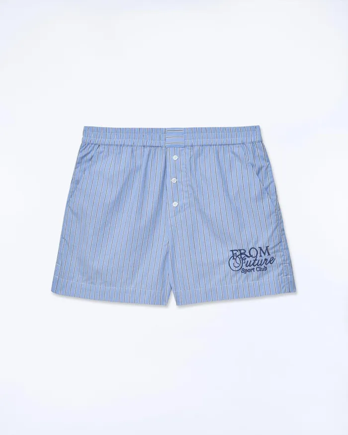 From Future Shorts Women Poplin Shorts Sky Blue Striped