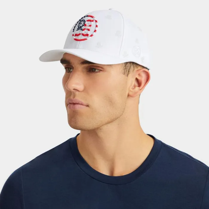 GFORE Hats Men SKULLS and STRIPES STRETCH TWILL SNAPBACK HAT Snow