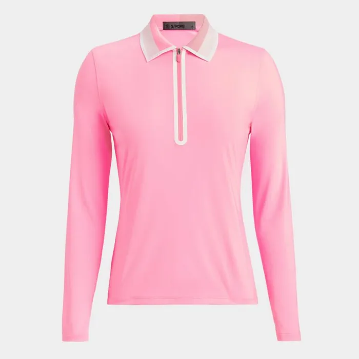 GFORE Polos and Shirts Women COLOUR BLOCK COLLAR SILKY TECH NYLON LONG SLEEVE ZIP POLO Candy